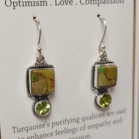 SHIVAM STERLING SILVER TURQUOISE & TOPAZ EARRINGSAPPROXIMATELY 1 1/4 INCH LONG - Picture 2 of 8